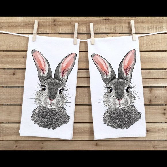 Easter Tea Towels, Set of 2, Gray Easter Bunny, 16x24 inches, microfiber - Picture 2 of 3